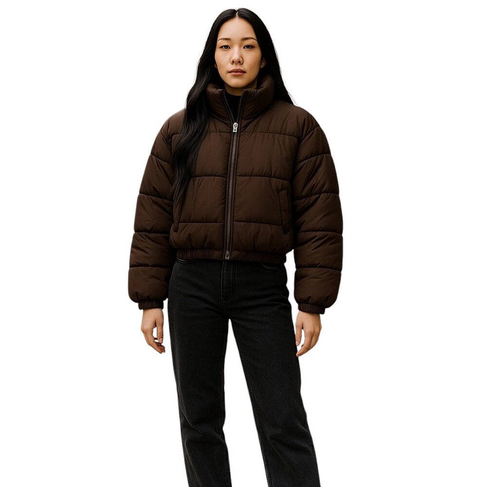 Sacre' Womans Size Small Brown Cropped Puffer Jacket Cozycore Gorpcore Outdoors